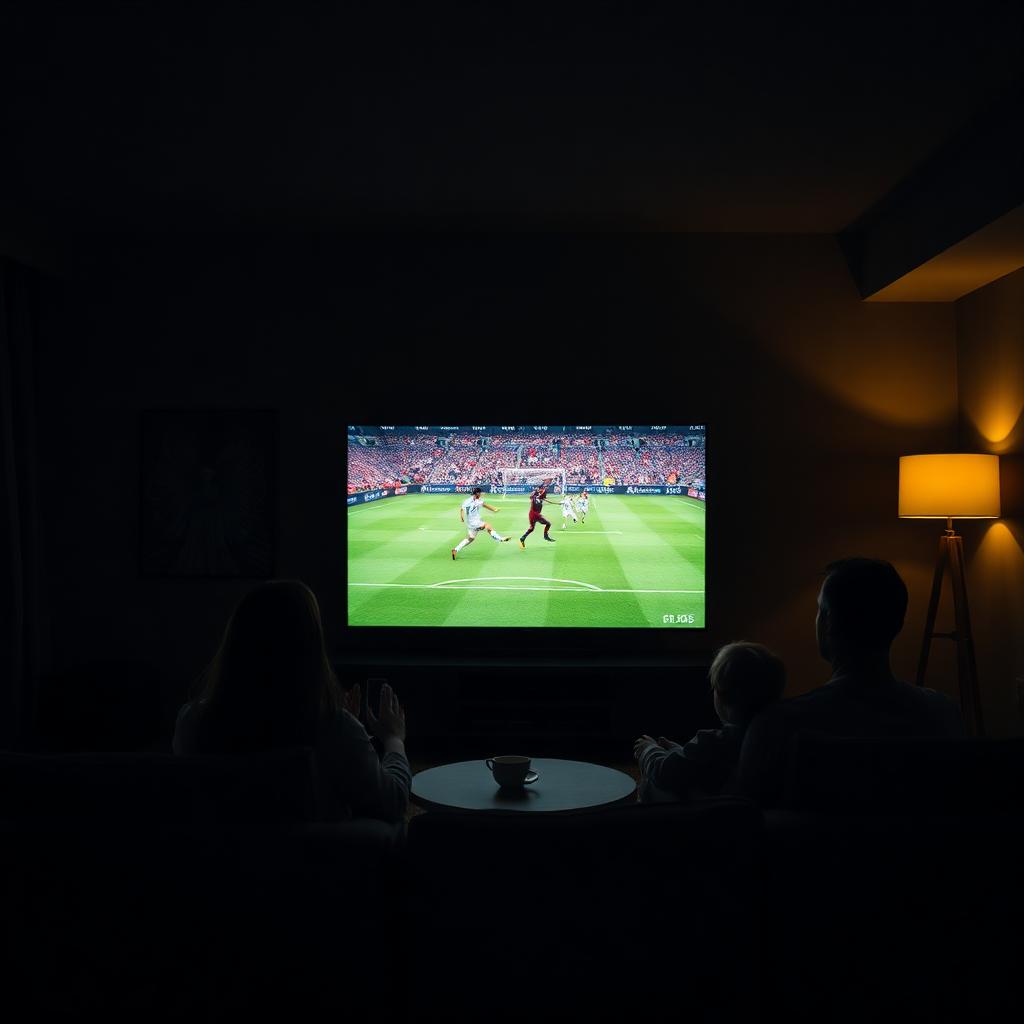 Family watching live sports on a 4K smart TV at home